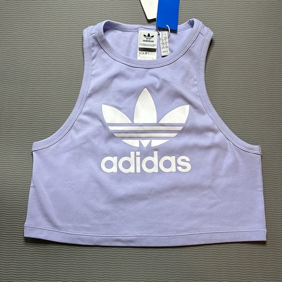 Adidas Originals Trefoil Tank Top Crop High Neck Purple Violet Lavender XS S M - Picture 4 of 7
